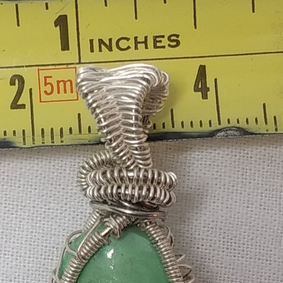 Oblong Oval Wire Wrapped Green Amazonite Pendant - Picture 5 of 8